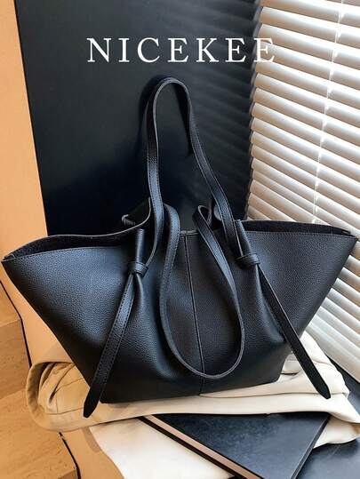 大容量时尚单肩包，简约纯色休闲风托特包，休闲复古百搭荔枝纹扇形包，小众设计纹理翼包，通勤逛街都适用