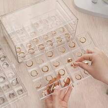 1 Peça Caixa de Armazenamento de Joias Portátil de Acrílico Transparente com 3 Camadas Empilháveis e Tampa, Estojo de Exibição para Mesa com Gavetas para Guardar Anéis, Brincos, Colares, Pulseiras, Relógios, Canetas, Marcadores, Peças Pequenas