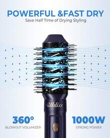 UKLISS 6-In-1 Blue & Gold Hot Air Brush Styler: Dry, Straighten, Curl & Volumize Hair Fast - Portable Travel Blow Dryer Brush For Smooth, Shiny Styles (3 Heat Settings) - Xem 8