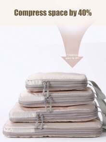 4 أكياس تخزين ضاغطة، مجموعة أكياس سفر مضغوطة مزودة بسحاب، منظمات أمتعة قابلة للتوسيع، مستلزمات سفر موفرة للمساحة، إكسسوارات للعطلات، مستلزمات غرفة السكن في الجامعة