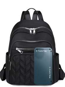 双肩包女新款菱格大容量旅行时尚全包休闲包牛津布女背包 - 黑色 - 查看 5