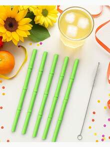 MYLOLF 6/8/12 piezas Pajitas de silicona reutilizables con cepillo de limpieza, material de silicona suave, forma de bambú creativa - Pajitas plegables, fáciles de limpiar y reutilizar, adecuadas para café, té de burbujas y camping al aire libre Pajitas para beber a alta temperatura, aplicables para Halloween, Navidad
