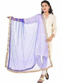 Woman's Embellished Net Dupatta Scarf Shawl Wrap Soft Bridal Wedding - 寶藍色 - 查看 2