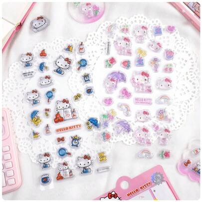 Sanrio Hello Kitty Sanrio 3D Embossed Crystal Stickers Cartoon Kuromi Melody Toys DIY Decoration Reward Stickers For Holiday Gifts