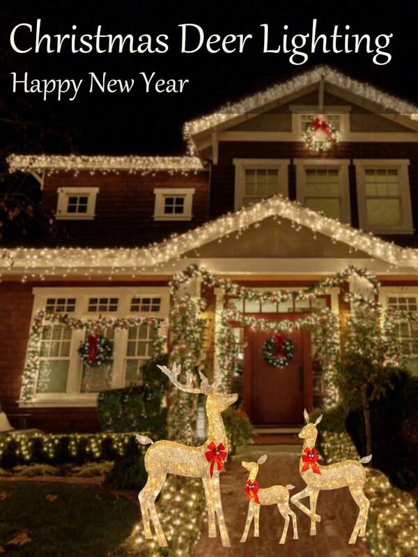 3pcs Luminous Christmas Decoration Set, Suitable For Home, Store, Window Display, Yard, Indoor & Outdoor Decoration