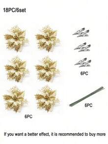 36 Piezas/12 Juegos de Flores Artificiales de Navidad, Flores de Flor de Pascua, Decoración Navideña Roja y Dorada, Flores Decorativas Artificiales para Árbol de Navidad, Adecuadas para Decoración de Fiesta de Navidad, Decoración de Árbol de Navidad DIY, Decoración de Corona de Flores, Decoración Ambiental, Decoración de Apertura, Día de San Valentín, Regalo, Decoración del Hogar, Decoraciones Navideñas, Decoración de Habitación