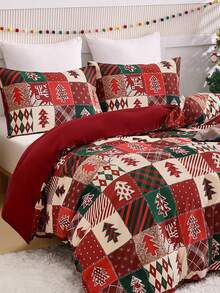 2/3-teiliges Weihnachtsbaum Rot & Grün Karomuster Flanell Bettbezug Set, geeignet als Weihnachtsgeschenk für Mädchen, Jungen und Studenten, Einzelbett/Vollbett/Queensize/Kingsize - Verschiedenfarbig - Übersicht 2