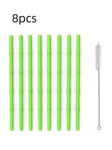 MYLOLF 6/8/12 piezas Pajitas de silicona reutilizables con cepillo de limpieza, material de silicona suave, forma de bambú creativa - Pajitas plegables, fáciles de limpiar y reutilizar, adecuadas para café, té de burbujas y camping al aire libre Pajitas para beber a alta temperatura, aplicables para Halloween, Navidad