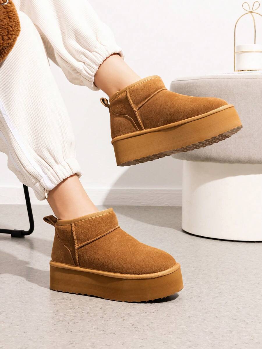 Platform Mini Boots For Women Genuine Suede, Winter Ankle Snow Boots With Memory Foam Insole Lightweight Anti-Slip Outsole For Outdoor Indoor FuzzyClassic - Màu Tím - Xem 1