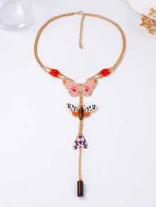 1pc Bohemian Exaggerated Alloy Drip Oil Colorful Insect Butterfly Pendant Y-Shaped Necklace For Women - Butterfly - View 3