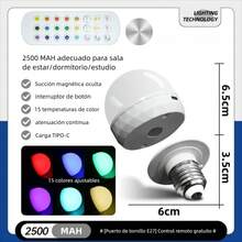 2Pcs Apliques de Pared Inalámbricos, Apliques de pared recargables con 15 colores y 10 niveles de brillo, bombillas regulables desmontables y Control Remoto para Recámara, Sala Estar, Pasillo Cocina - 1 - Ver 3