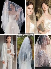 1 Stück weißer Perlen-Tüll-Tischläufer, Polyesterstoff, für Hochzeitsfeier, Bridal-Shower, Dessert-Tisch-Dekoration, Hintergrundvorhänge, Stuhlschleifen-Dekoration