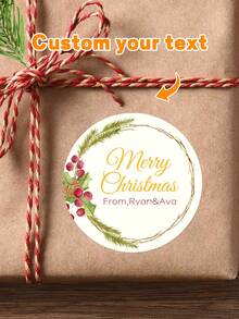 24pcs Customized Christmas Text Round Stickers, Personalized Holiday Candy Gift Bags And Envelope Labels, Customized Text Stickers, Customized 5*5cm Round Stickers, Customized Christmas Gift Packaging Labels, Specially Designed Cute & Romantic Christmas Wreath, Berry Scene Combination, Various Pattern Stickers For You To Choose, Suitable For Personalized Merry Christmas Labels - Multicolor - View 16