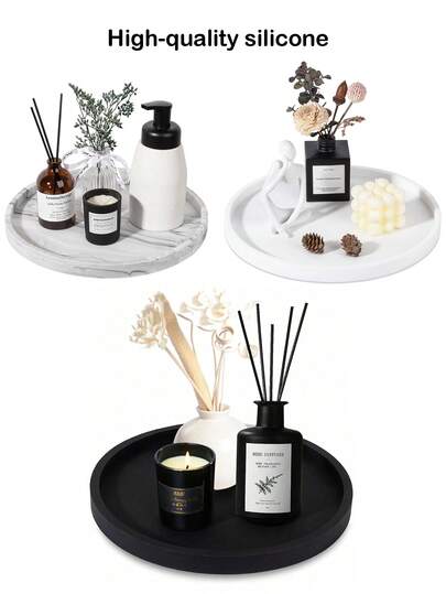 Rund silikon förvaringsbricka för badrumskommod, lämplig för sminkbord, kan förvara parfym, lotion, ljus, kosmetika, smycken, förvaringsställ för handfat, dekorativ förvaring för bänkskiva