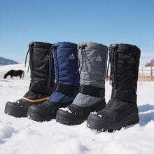 Men's Winter Outdoor Unisex Warm Snow Boots Drawstring Strap Design Waterproof Wear - Resistant Material Round Toe Mid Calf Boots - Black Orange - View 7