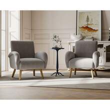 Chairus Armchair For Living Room Chenille Accent Chair Single Upholstered Lounge Tub Chair With Wooden Legs - Grey - View 8