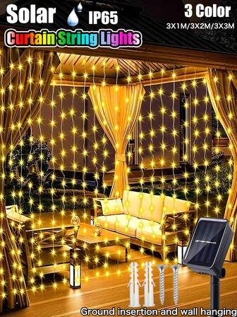 Solar Vorhang Lichterkette, Outdoor wasserdichte Garten Weihnachtsdekoration, Fairy Lights mit 8 Beleuchtungsmodi, 100/200/300 LEDs, Lichterkette für Garten, Pavillon, Fairy Girlande, Feiertage, Fenster, Schlafzimmer, Wand, Raum, Pavillons, Zelte, Party, Veranda, Hochzeit, Garten Hintergrundbeleuchtung