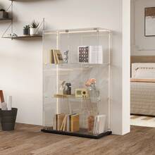 Vitrina de cristal con puertas dobles y cerraduras, moderna vitrina de colección de vidrio de tres capas, vidrio templado transparente de 5 mm, vitrina de cristal vertical, 123 x 78,5 x 35 cm, adecuada para sala de estar, dormitorio
