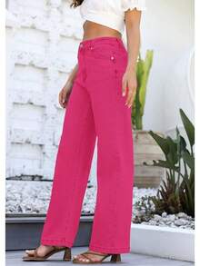 Jeans High Waisted Straight Leg Loose Jeanshalloween - 玫紅色 - 查看 10