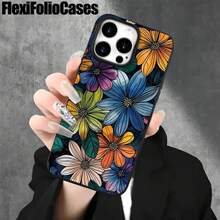 Fundas y carcasas protectoras para teléfono con diseño de acuarela, líneas negras, flores pequeñas y orificios grandes. Compatibles con phone 16 Pro Max, 16, 15 Pro, 14, 14 Plus/14 Pro Max, 13, 13 Pro, 12 Pro, 11/11 Pro. Regalos para cumpleaños y festividades - Negro - Ver 6
