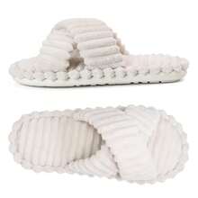 Womens Slippers Open Toe Indoor Memory Foam Slide Cross Band Outdoor - Màu Khaki - Xem 8