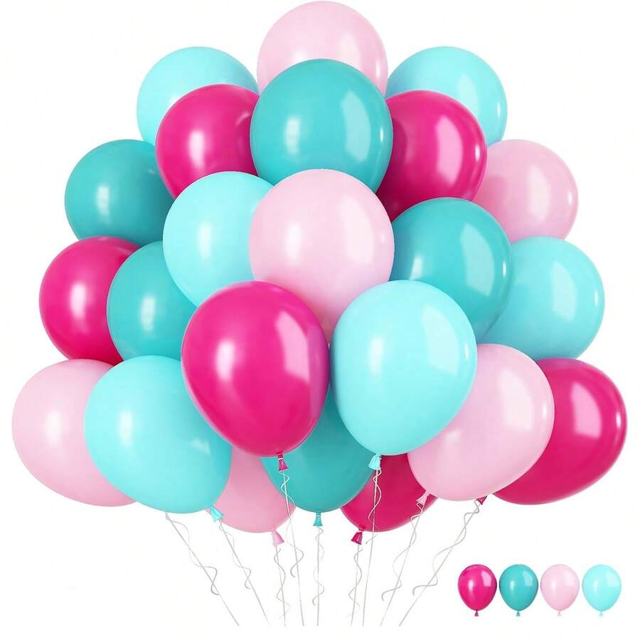 20/40/60pcs Hot Pink & Sky Blue Balloons, Hot Pink Tissue Paper Helium Balloons, Rose Red & Turquoise Latex Balloons, Suitable For Birthday, Wedding, Baby Shower, Summer Flamingo Party Decor, Gender Reveal, Bachelorette, Graduation, Anniversary, Independence Day, Bridal Shower, Christmas, Valentine's Day, Mother's Day, Holiday Party, Ramadan, Eid, Carnival Theme Party Decorations - Multicolor - View 1