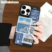 Fundas de imitación para teléfono con orificios grandes y letras adhesivas azules. Diseñadas para varios modelos, incluyendo las series 16 Pro, 16, 15 Pro, 14, 14 Plus, 14 Pro, 13, 13 Pro, 12 Pro y 11/11 Pro. Regalos para cumpleaños y celebraciones. - Negro - Ver 2
