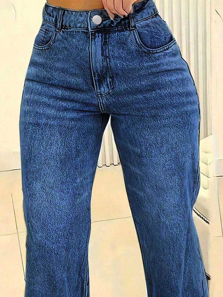 Women's Loose Jeans With Wide Legs, High Waist, Loose Boyfriend Jeans, Denim Pants, Y2K Jeans - 深藍色 - 查看 5