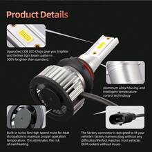 2 件 45000LM H1 H4 H7 H11 H13 超亮 LED 灯泡 9005 HB3 9006 HB4 进口 DOB 芯片汽车 LED 远近光雾灯车头灯汽车大灯，不含电池 - 銀色 - 查看 7