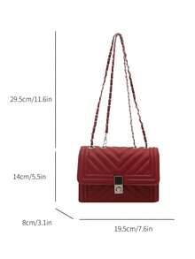 Fashion Solid Color Quilted Square Chain Shoulder Bag, Multifunctional Evening Clutch, Lightweight New Handbag & Wallet, Suitable For Daily Commute Crossbody, Ideal Choice For Office Workers, Casual Coin Purse - Red - View 3