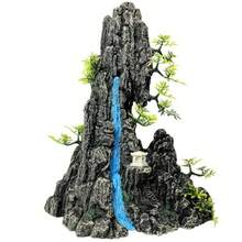 Aquarium Mountain View Stone Ornament Aquarium Rock Decor For Fish TankAquarium Decorations Extra Large And Tall Decoration For Fish Tank 13 Inches High - 灰色和綠色 - 查看 1