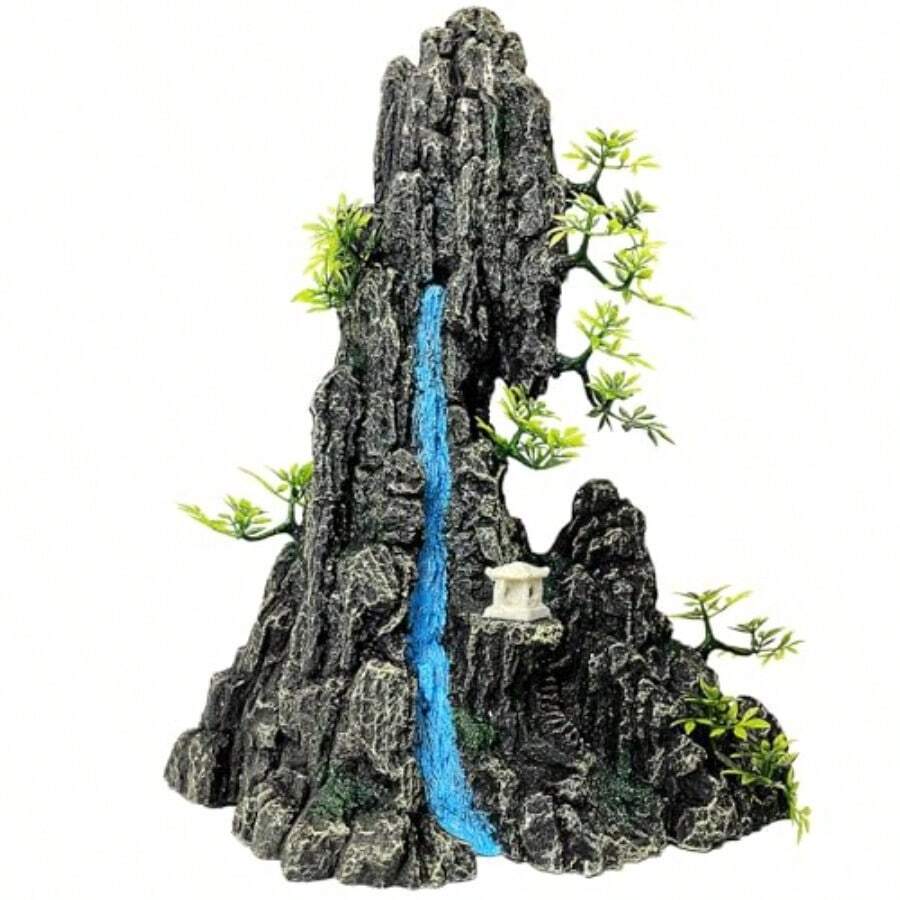 Aquarium Mountain View Stone Ornament Aquarium Rock Decor For Fish TankAquarium Decorations Extra Large And Tall Decoration For Fish Tank 13 Inches High - 灰色和綠色 - 查看 1