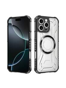 赛博朋克工业极简主义手机壳 - 透明和黑色/蓝色高端商务保护壳 - 强磁吸力。支持无线充电 | 时尚简约 - 优质铸造防震防刮 - 兼容 16/15/14/13-11/Pro/Pro Max/Plus、S20-S25/Ultra/FE Plus/Ultra、Redmi、 - 黑色 - 查看 2