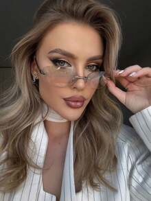 Unisex Retro Y2K Summer Fashion Frameless Oval Glasses With Metal Hinges, Comfortable & Ultra-Light Large Size Metal Glasses Vacation Outfits Women Oval Shape Shades - Multicolor - View 4