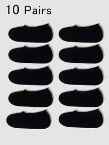 10 Pairs Of Children's Summer Thin Mesh Breathable Pure Black Low-Cut Invisible Boat Socks With Non-Slip Heels, Perfect For Everyday Wear. - Black - View 5
