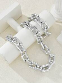 2pcs Vintage Fashionable Exaggerated Hip-Hop Style Metal Hollow Geometric Chain Necklace & Bracelet 2-In-1 Gold Jewelry Set, Minimalist Punk Street Style Layered Choker Necklace, Suitable For Parties, Dates, Holidays, Gifts