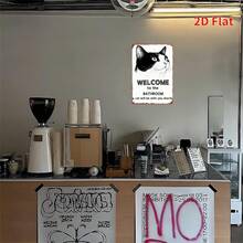 1 Piece Fun Welcome Sign - Black And White Cat Bathroom Decor With "Welcome To The Bathroom - The Cat Will Soon Be With You" - Rustic Red Border - Heavy Iron Wall Hanging (7.8x 11.8inch ) - Suitable For Home, Garden, Housewarming Gifts - Pet Lover Decor, Playful Cat Design, Distressed Effect, 2D Flat, Perfect Room Decoration - 混合 - 查看 6