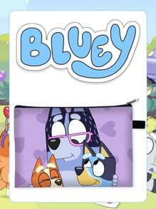Bluey علبة أقلام وأدوات قرطاسية بتصميم الكرتون "بلوي"، علبة أقلام ذات طبقتين مزودة بسحاب، لوازم دراسية للكلية، علبة أقلام مريحة للحقيبة الظهر، حقيبة جميلة وأنيقة، حقيبة ظهر صغيرة، حقيبة ظهر كرتونية ممتعة للأطفال