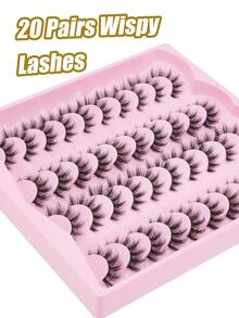 20 Pairs Natural Crossover False Eyelashes,Handmade Lengthened Thick Curly Eyelashes Artificial 3D Fuax MinkEyelashes D Curvature Makeup Tools Hot Sellers For Daily Life, Gift For Christmas - 濃密款 - 查看 3