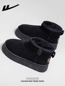 WARRIOR 1 双女式保暖厚雪地靴，2025 秋冬新品，筒形设计，厚底，时尚短筒靴，一脚蹬，户外冬鞋