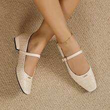 Sapatilhas de bailarina femininas elegantes, confortáveis, estilo balé, bico quadrado, tira preta, minimalistas, adequadas para festas, banquetes, feriados, boates, saltos grossos versáteis - Damasco - Ver 4