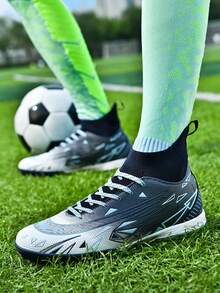 Fashionable Couples' Blue Studded High-Top Soccer Shoes, Sports Sneakers