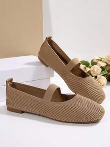 Damen Einfarbige Strick Atmungsaktive Bequeme Mary Jane Ballerinas