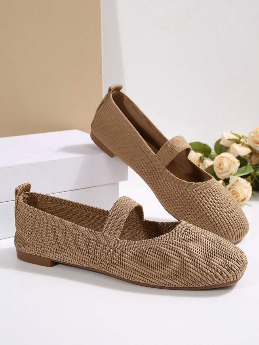 Damen Einfarbige Strick Atmungsaktive Bequeme Mary Jane Ballerinas