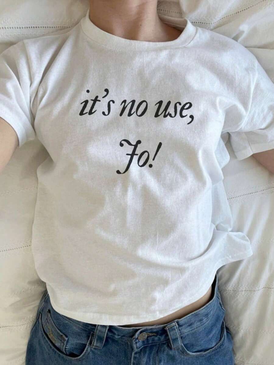 It's No Use Jo! Little Women 90s Baby Tee _ Lightweight Unisex Cotton T-Shirt _ Sustainably Made - 白色 - 查看 1