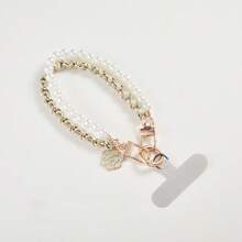 1pc Luxury Retro Fragrance Pearl Chain Phone Lanyard + Clip Wrist Phone Chain Pendant, Fits Universal Phone Cases & Keychains