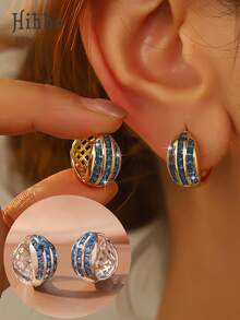 Hihho 1 Pair Fashion Vintage Multilayer Line Zirconia Inlay Hollow Out Stud Earrings, Gold And Silver Color Available, Suitable For Gift, Daily Wear And Party - Earrings - View 17