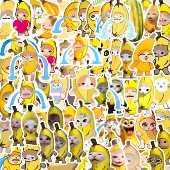 60 张卡通香蕉猫贴纸 - 防水乙烯基材质，适用于笔记本电脑、水杯、笔记本、手提箱等 - 可爱卡通 DIY 剪贴簿礼物