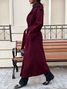 DEEKA Autumn/Winter New Women's Fashion Classic Double-Breasted Trench Coat, Burgundy Wool Coat - Burgundy - View 3