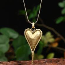 Bohemian Big Heart Pendant Necklace For Women's Vintage Simple Gold Color Silver Color Metal Girl Fashion Birthday Jewelry Gift - 金色 - 查看 6
